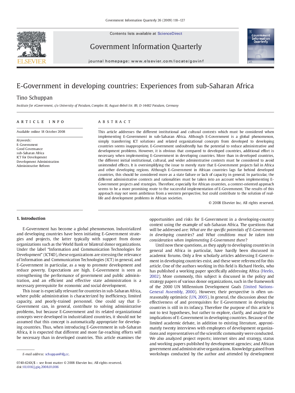 E-Government in developing countries: Experiences from sub-Saharan Africa