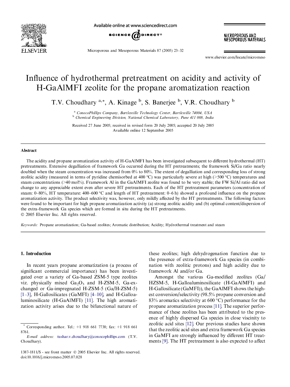 Influence of hydrothermal pretreatment on acidity and activity of H-GaAlMFI zeolite for the propane aromatization reaction