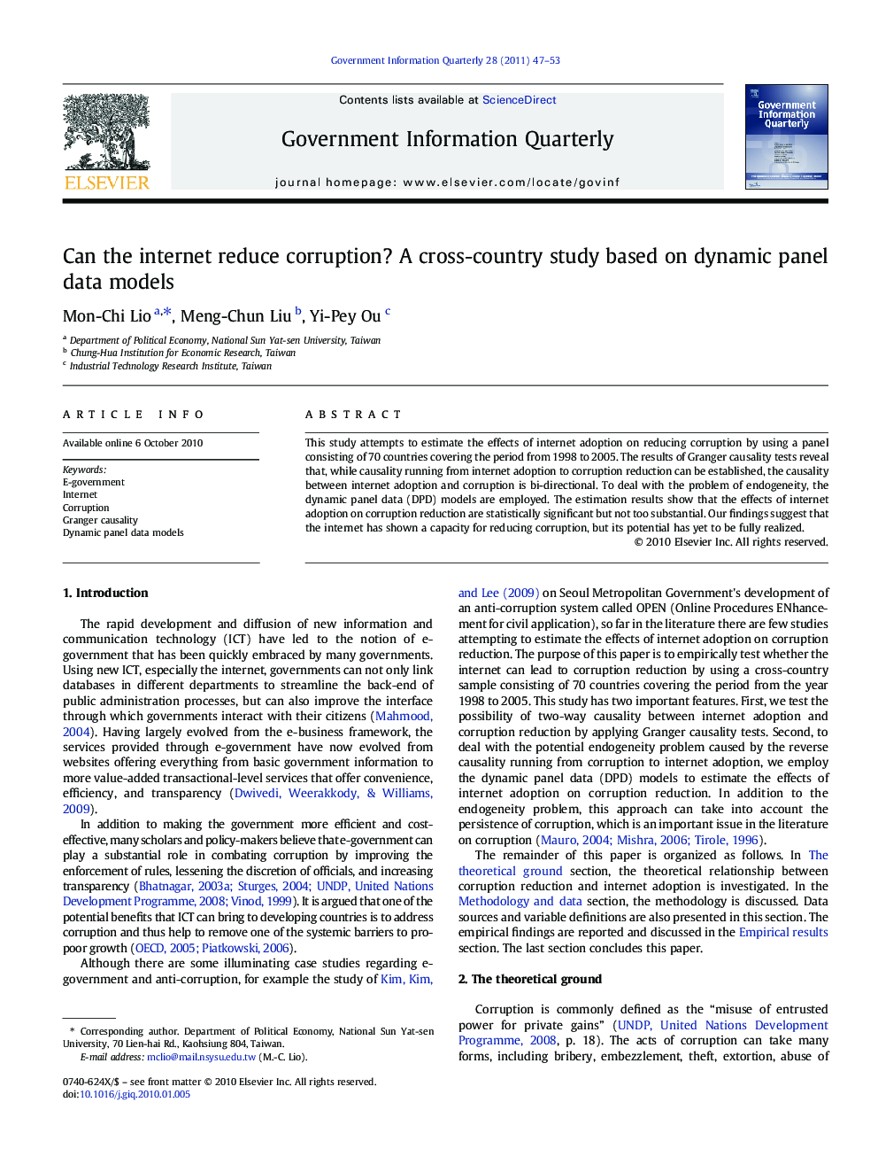 Can the internet reduce corruption? A cross-country study based on dynamic panel data models