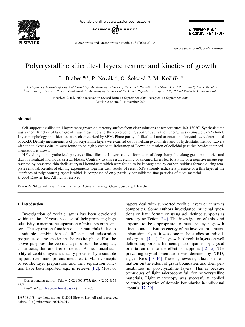 Polycrystalline silicalite-1 layers: texture and kinetics of growth