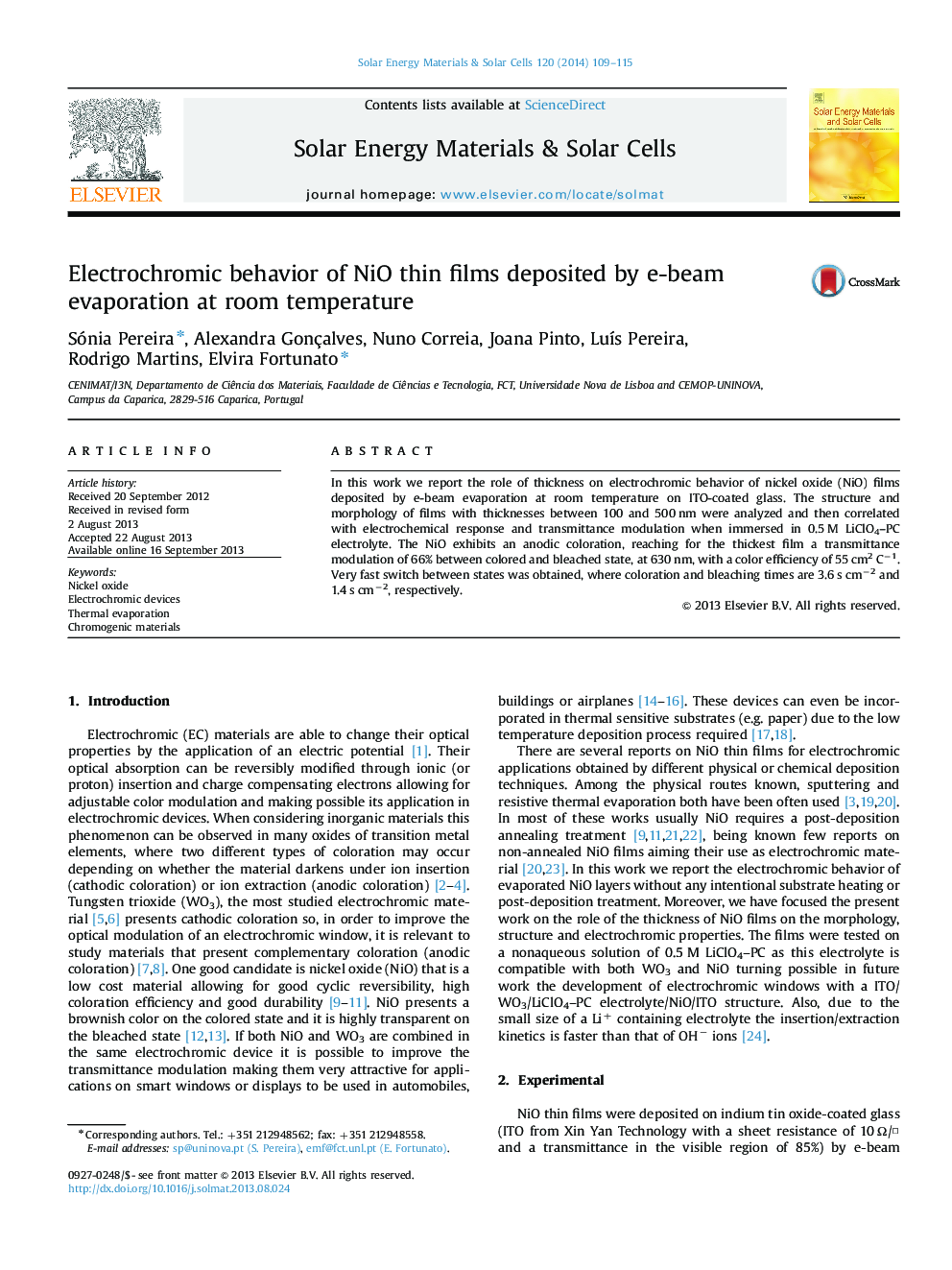 Electrochromic behavior of NiO thin films deposited by e-beam evaporation at room temperature