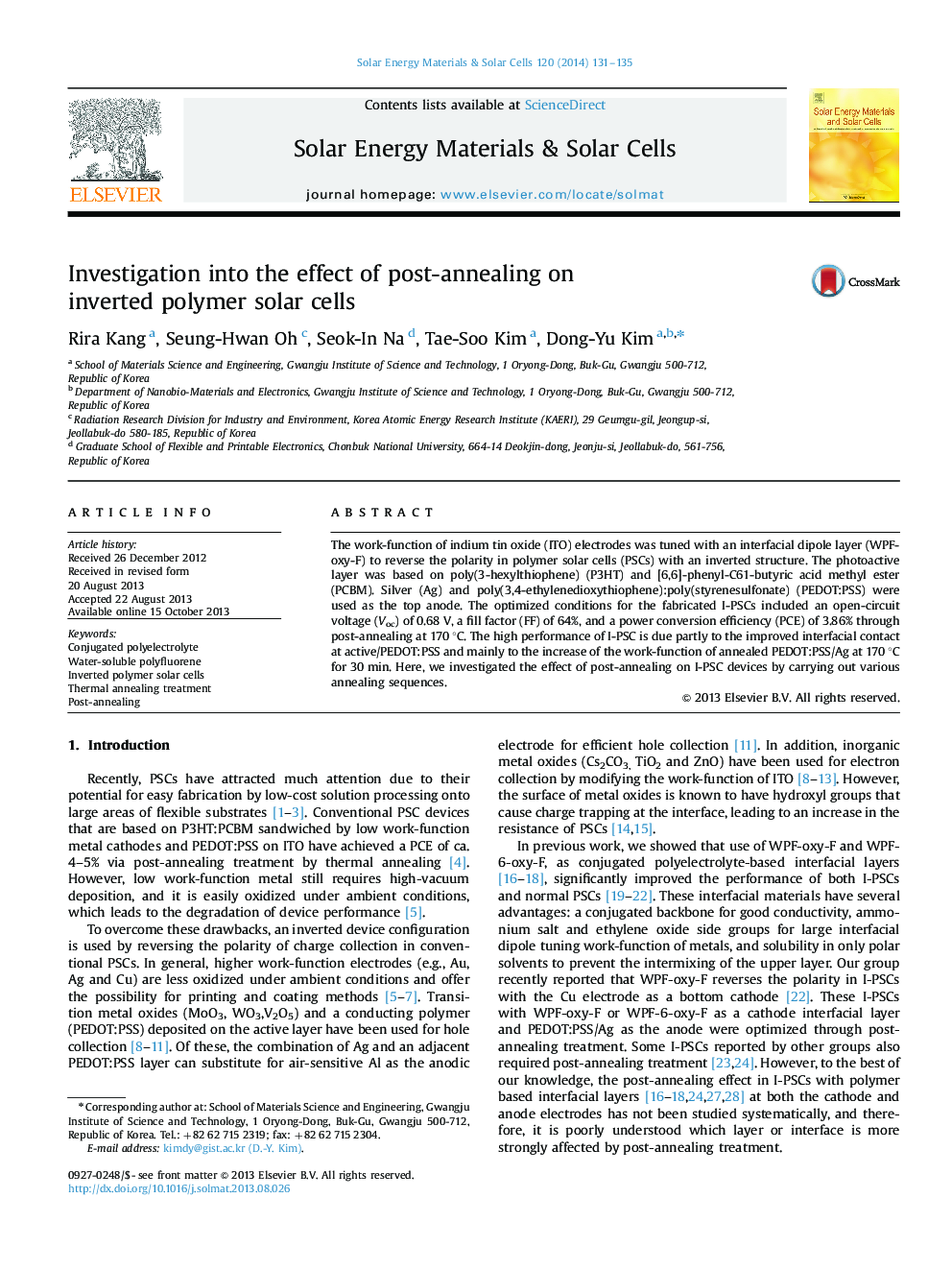 Investigation into the effect of post-annealing on inverted polymer solar cells