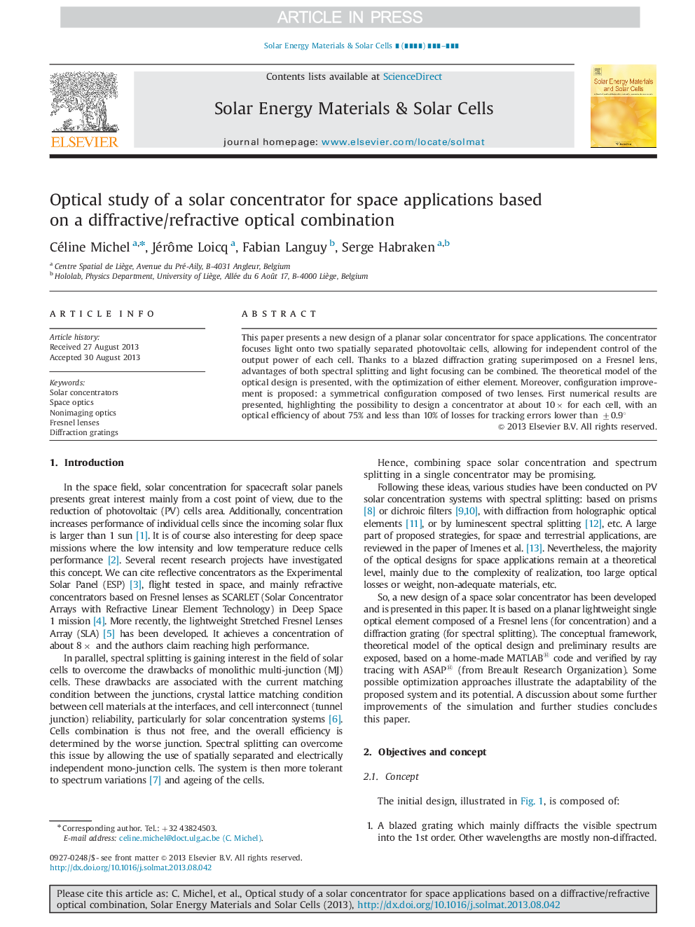 Optical study of a solar concentrator for space applications based on a diffractive/refractive optical combination