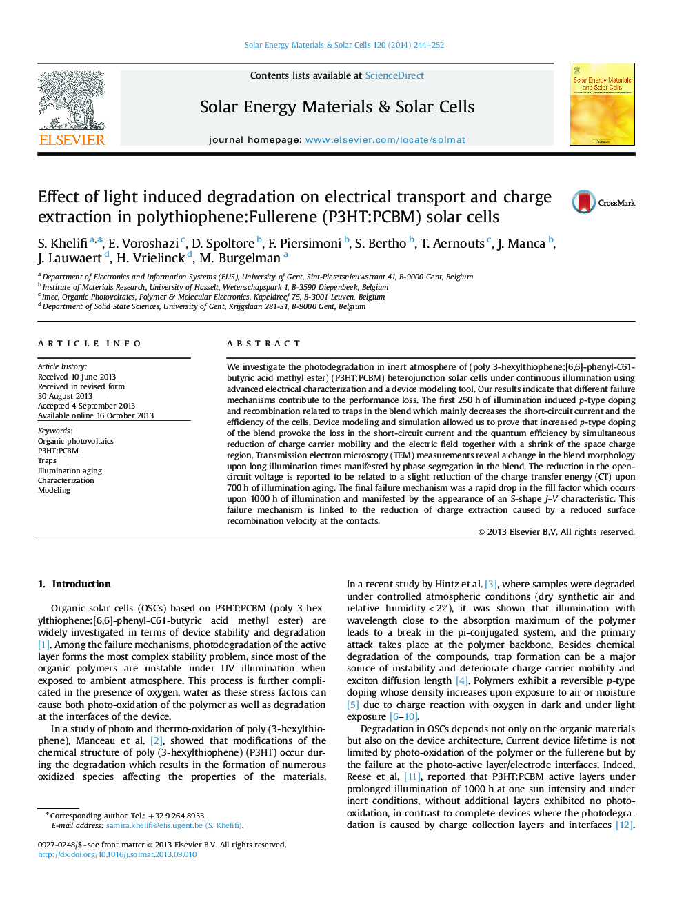 Effect of light induced degradation on electrical transport and charge extraction in polythiophene:Fullerene (P3HT:PCBM) solar cells