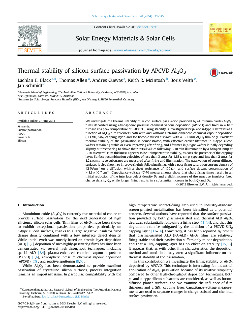 Thermal stability of silicon surface passivation by APCVD Al2O3