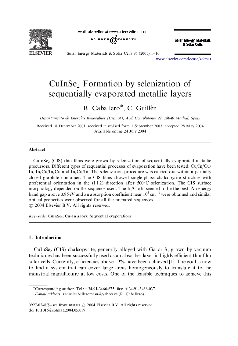 CuInSe2 Formation by selenization of sequentially evaporated metallic layers