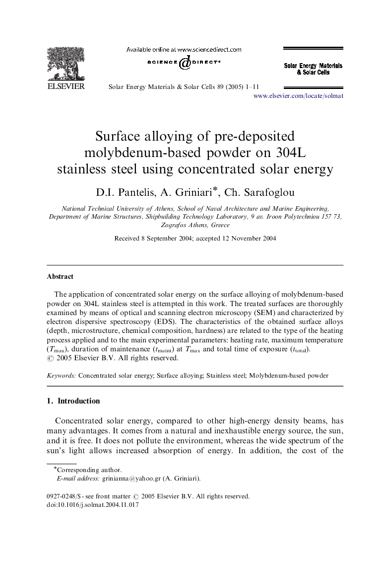 Surface alloying of pre-deposited molybdenum-based powder on 304L stainless steel using concentrated solar energy