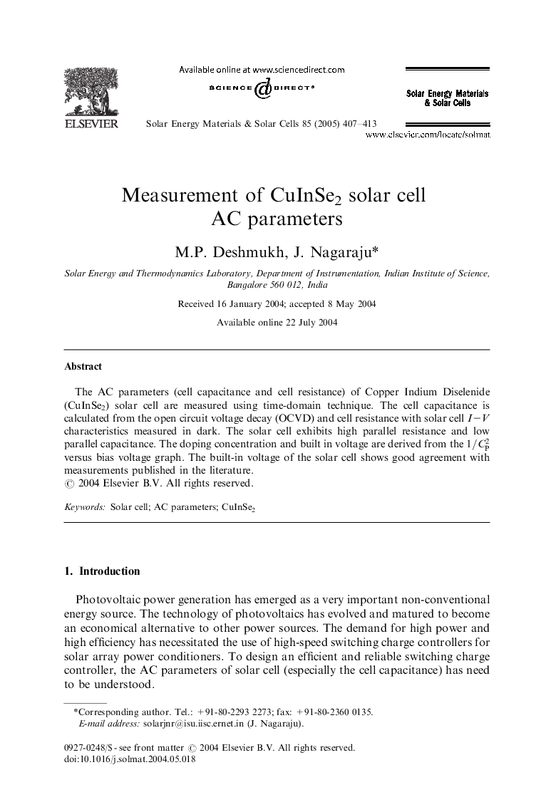 Measurement of CuInSe2 solar cell AC parameters