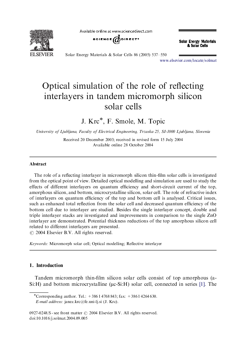 Optical simulation of the role of reflecting interlayers in tandem micromorph silicon solar cells