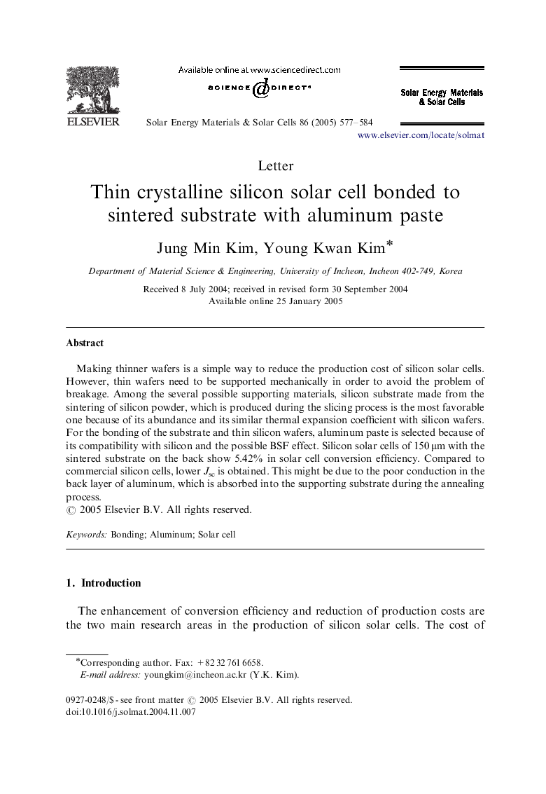 Thin crystalline silicon solar cell bonded to sintered substrate with aluminum paste