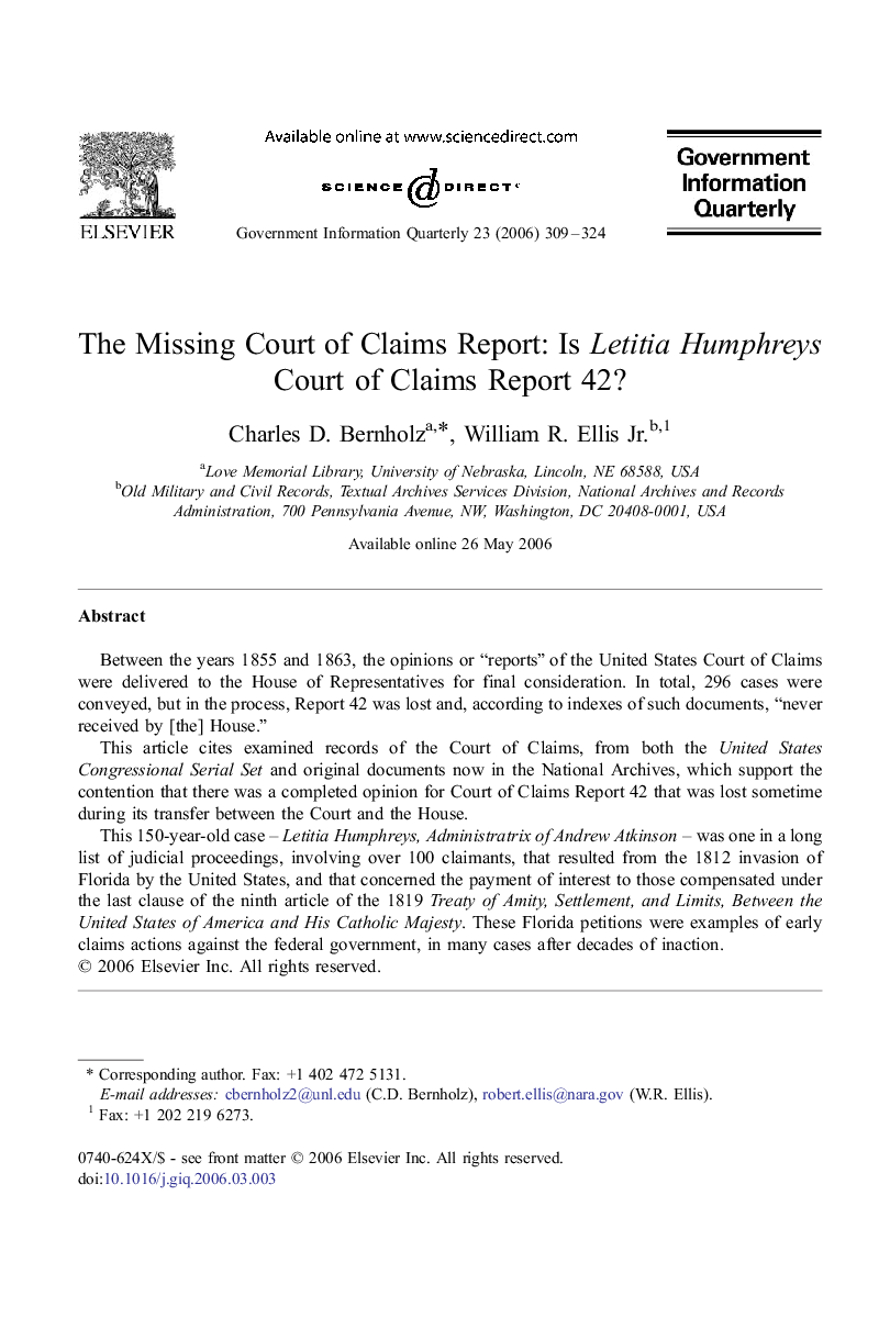 The Missing Court of Claims Report: Is Letitia Humphreys Court of Claims Report 42?