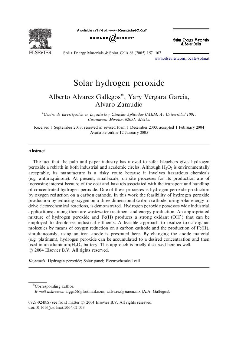 Solar hydrogen peroxide