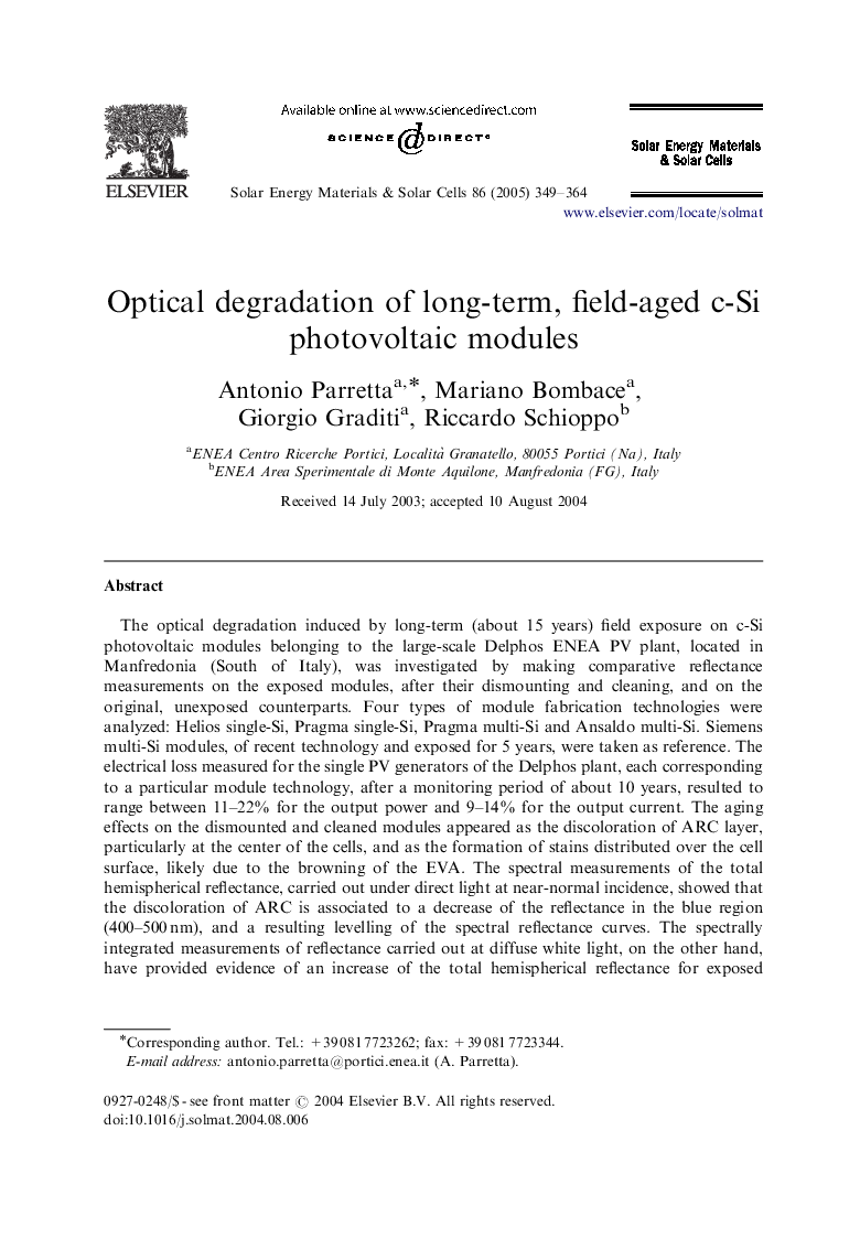 Optical degradation of long-term, field-aged c-Si photovoltaic modules