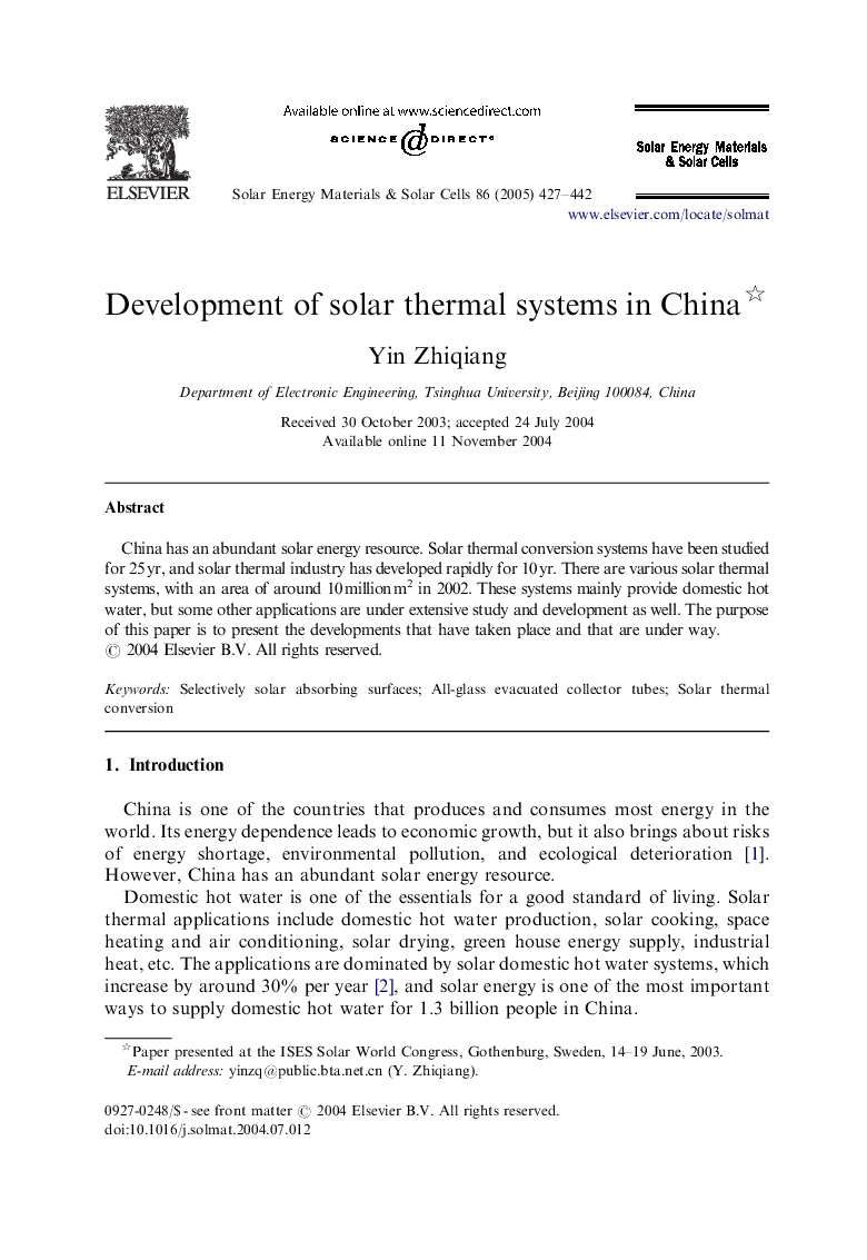 Development of solar thermal systems in China