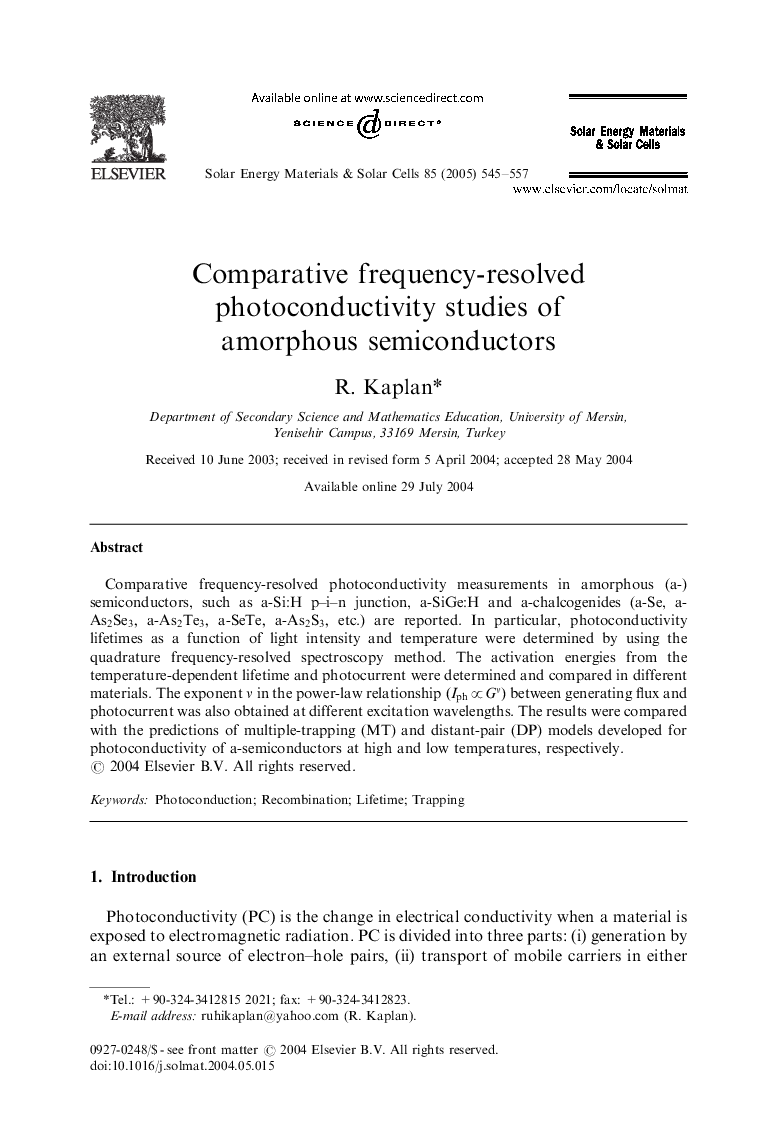 Comparative frequency-resolved photoconductivity studies of amorphous semiconductors