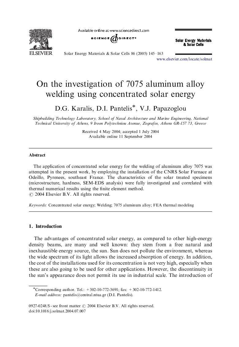 On the investigation of 7075 aluminum alloy welding using concentrated solar energy