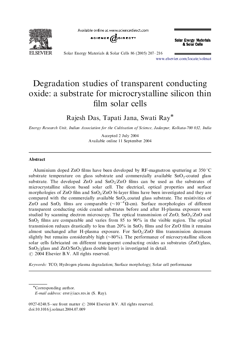 Degradation studies of transparent conducting oxide: a substrate for microcrystalline silicon thin film solar cells