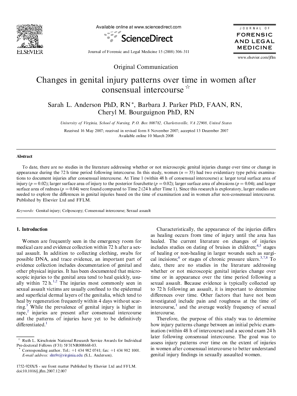 Changes in genital injury patterns over time in women after consensual intercourse 