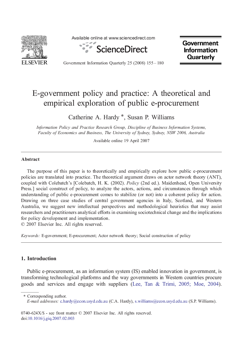 E-government policy and practice: A theoretical and empirical exploration of public e-procurement