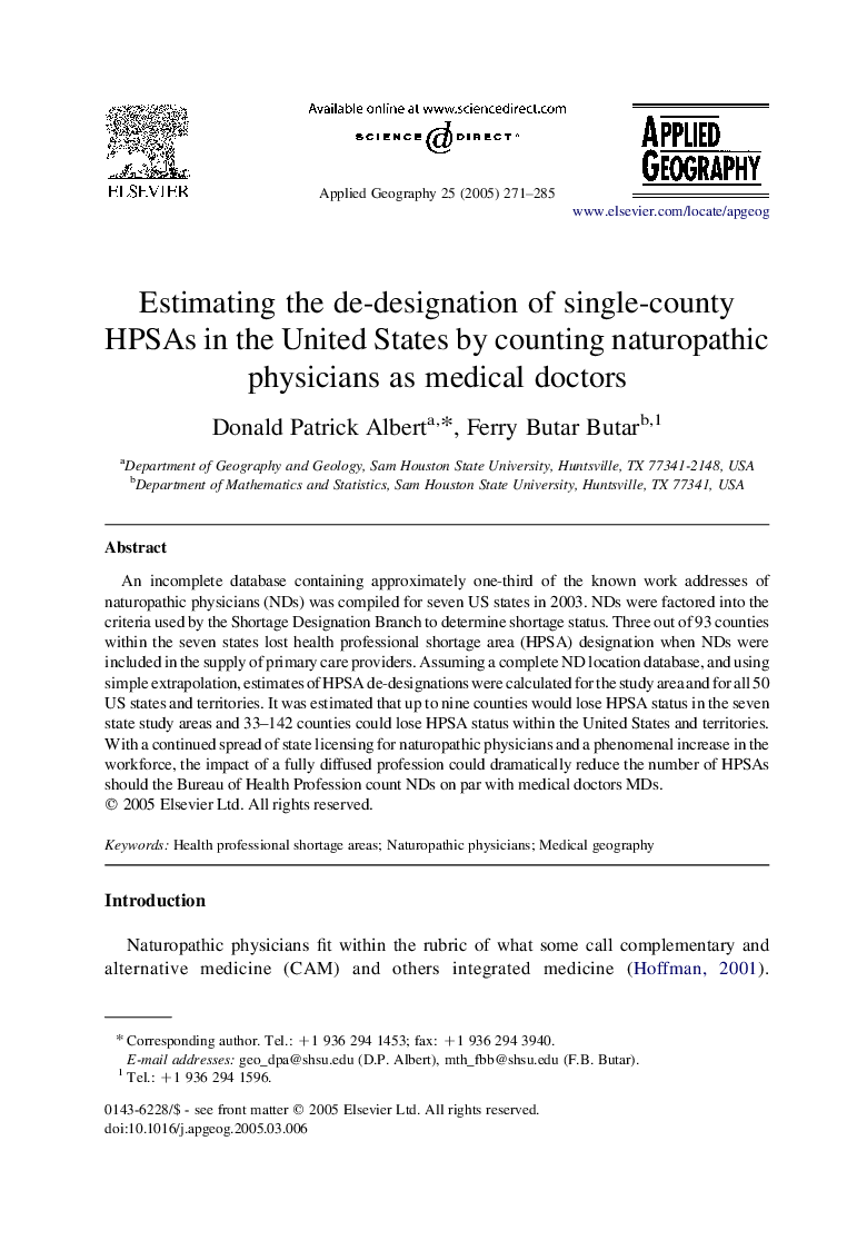 Estimating the de-designation of single-county HPSAs in the United States by counting naturopathic physicians as medical doctors