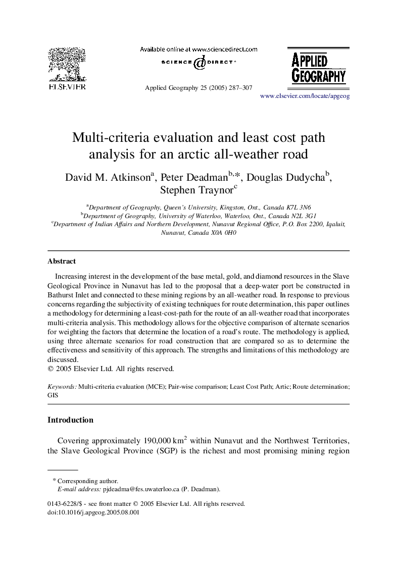 Multi-criteria evaluation and least cost path analysis for an arctic all-weather road