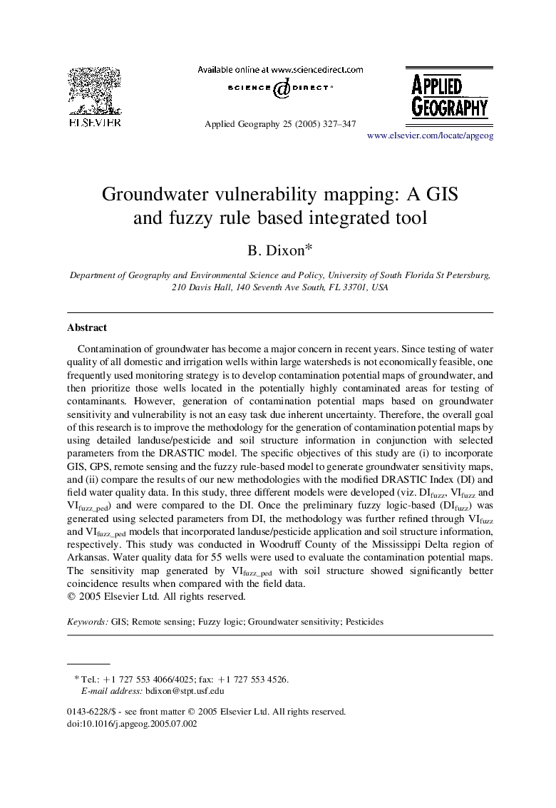 Groundwater vulnerability mapping: A GIS and fuzzy rule based integrated tool