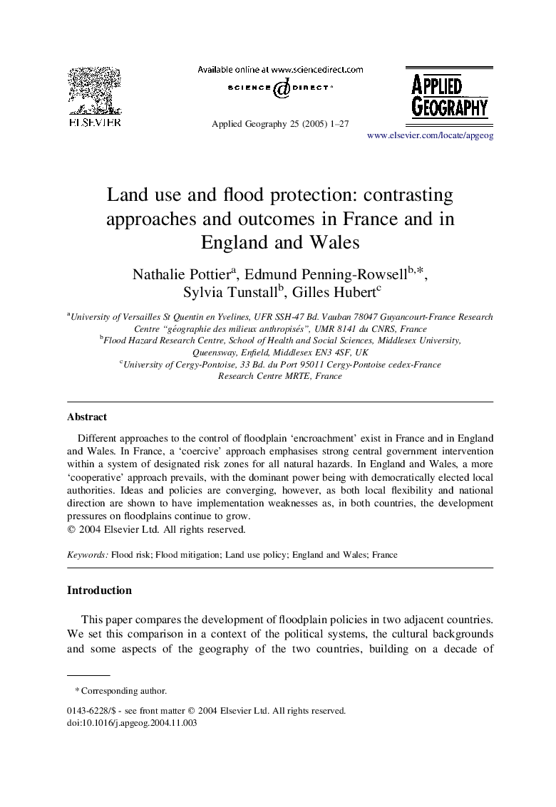 Land use and flood protection: contrasting approaches and outcomes in France and in England and Wales