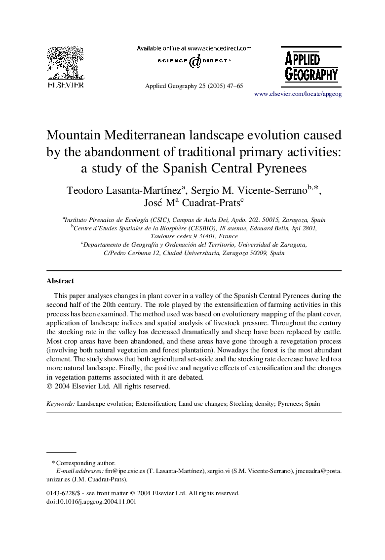 Mountain Mediterranean landscape evolution caused by the abandonment of traditional primary activities: a study of the Spanish Central Pyrenees