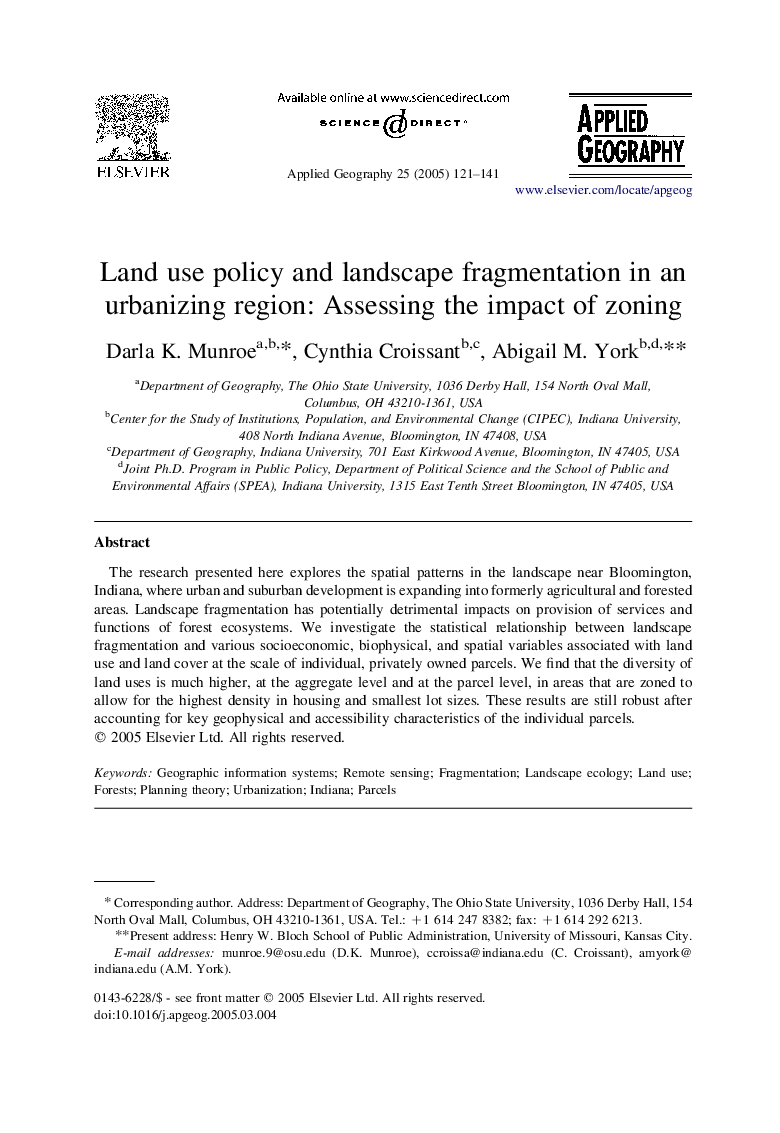 Land use policy and landscape fragmentation in an urbanizing region: Assessing the impact of zoning