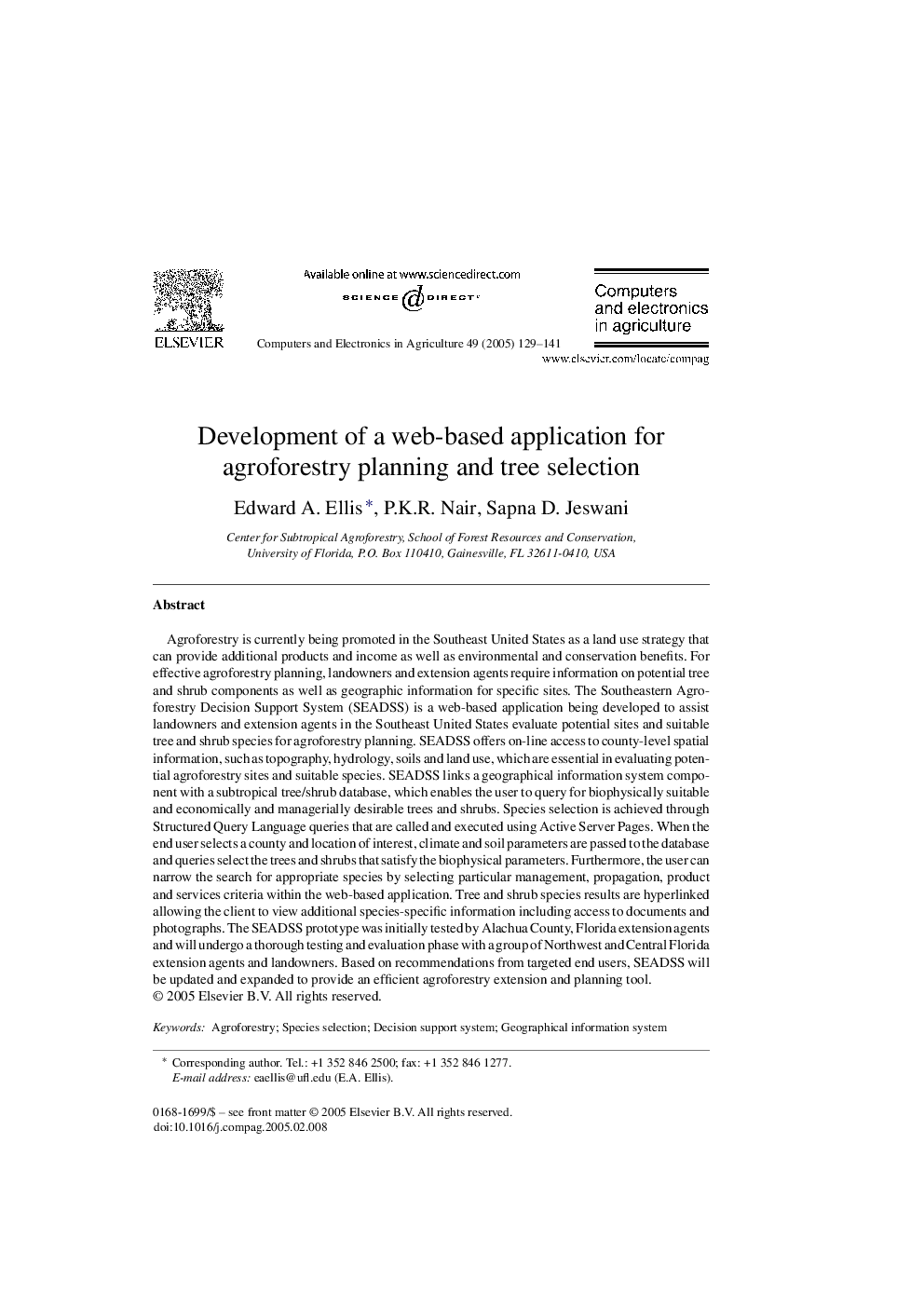 Development of a web-based application for agroforestry planning and tree selection