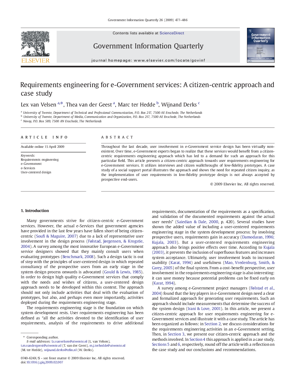 عکس صفحه اول مقاله: Requirements engineering for e-Government services: A citizen-centric approach and case study Requirements engineering for e-Government services: A citizen-centric approach and case study