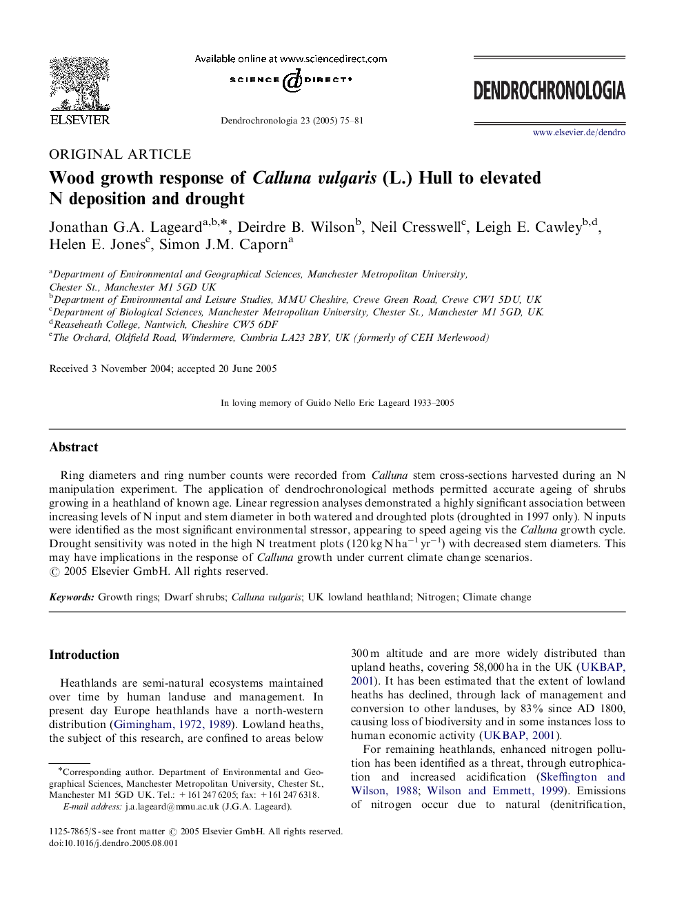 Wood growth response of Calluna vulgaris (L.) Hull to elevated N deposition and drought