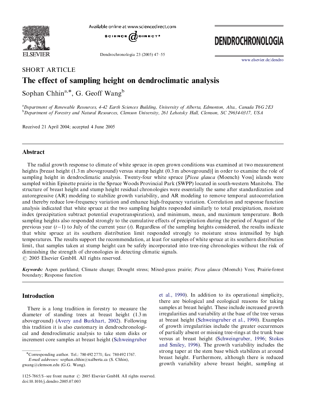 The effect of sampling height on dendroclimatic analysis