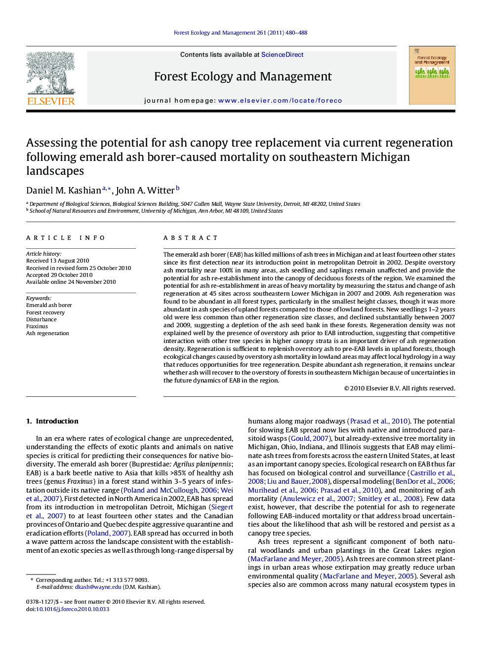 Assessing the potential for ash canopy tree replacement via current regeneration following emerald ash borer-caused mortality on southeastern Michigan landscapes