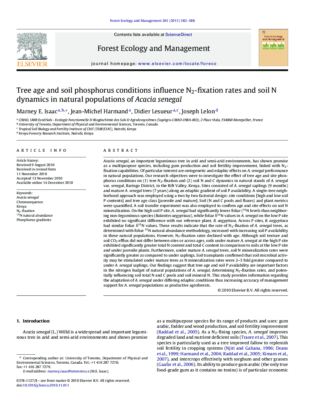 Tree age and soil phosphorus conditions influence N2-fixation rates and soil N dynamics in natural populations of Acacia senegal