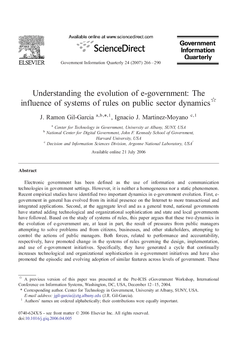 Understanding the evolution of e-government: The influence of systems of rules on public sector dynamics 