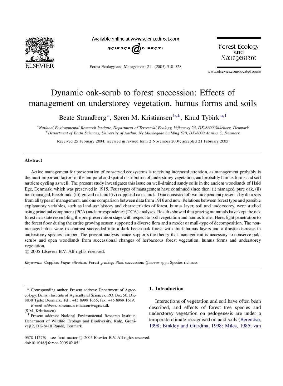 Dynamic oak-scrub to forest succession: Effects of management on understorey vegetation, humus forms and soils