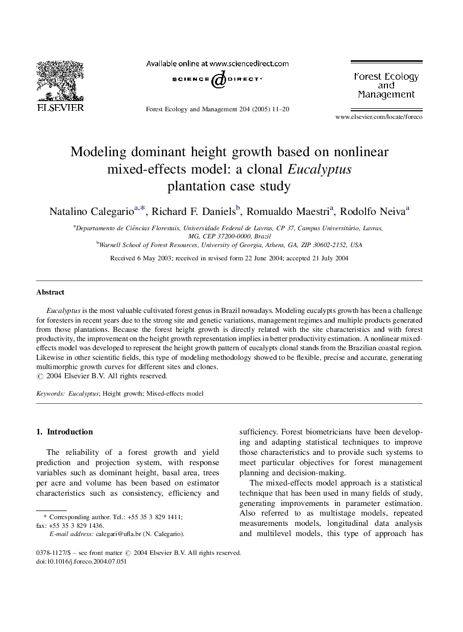 Modeling dominant height growth based on nonlinear mixed-effects model: a clonal Eucalyptus plantation case study