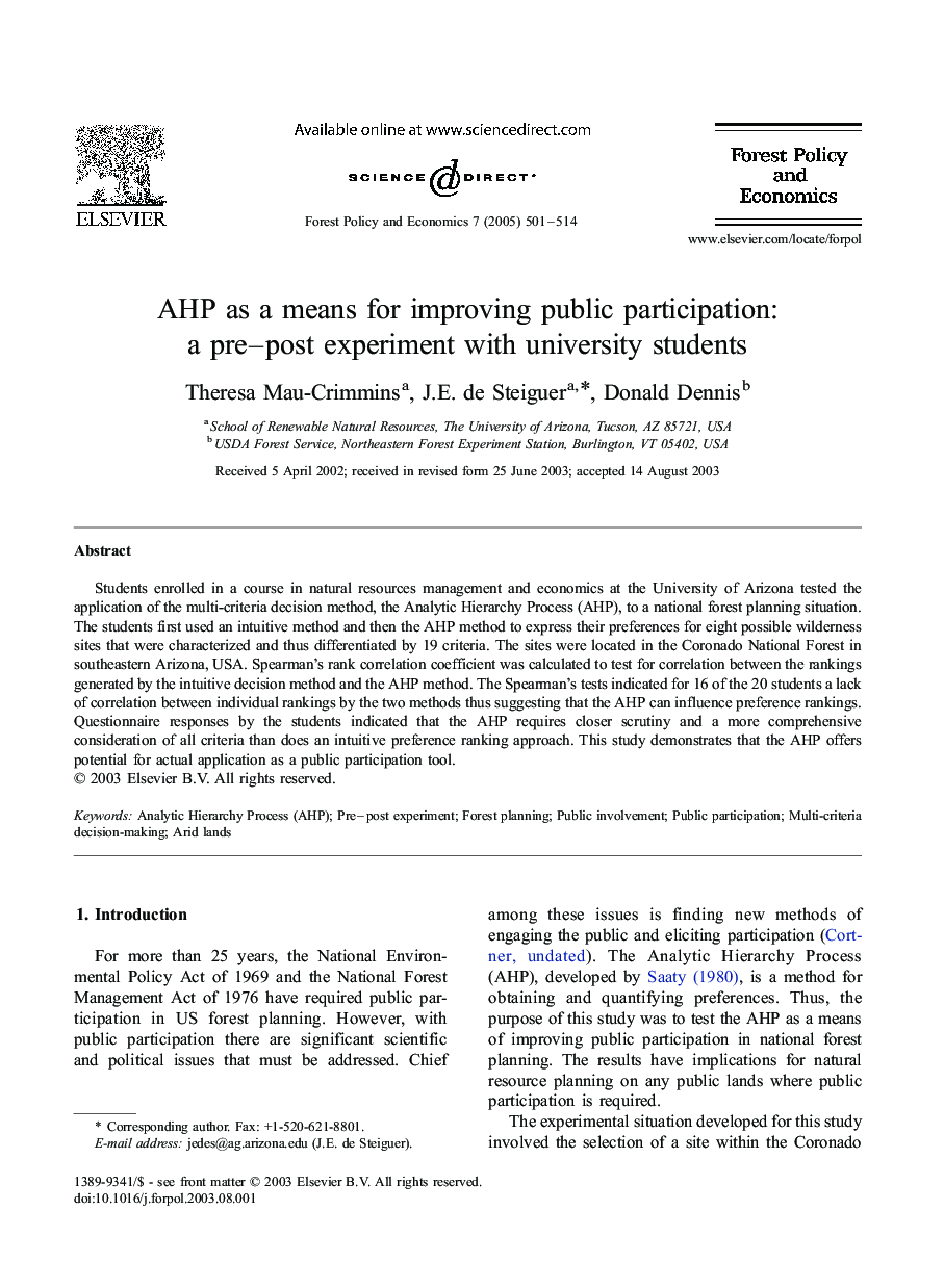 AHP as a means for improving public participation: a pre-post experiment with university students
