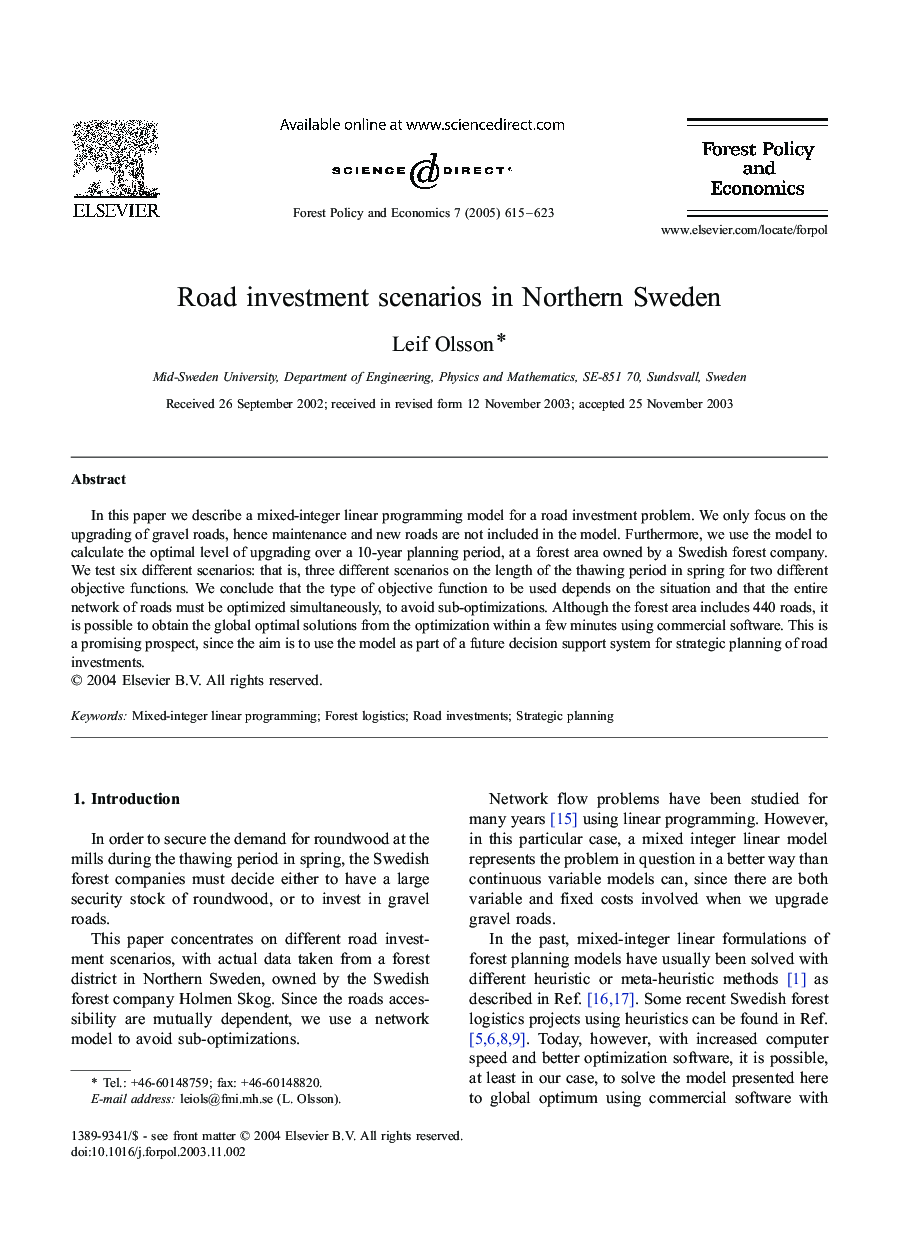 Road investment scenarios in Northern Sweden