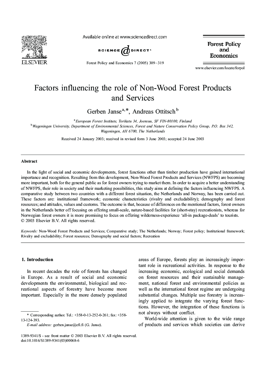 Factors influencing the role of Non-Wood Forest Products and Services