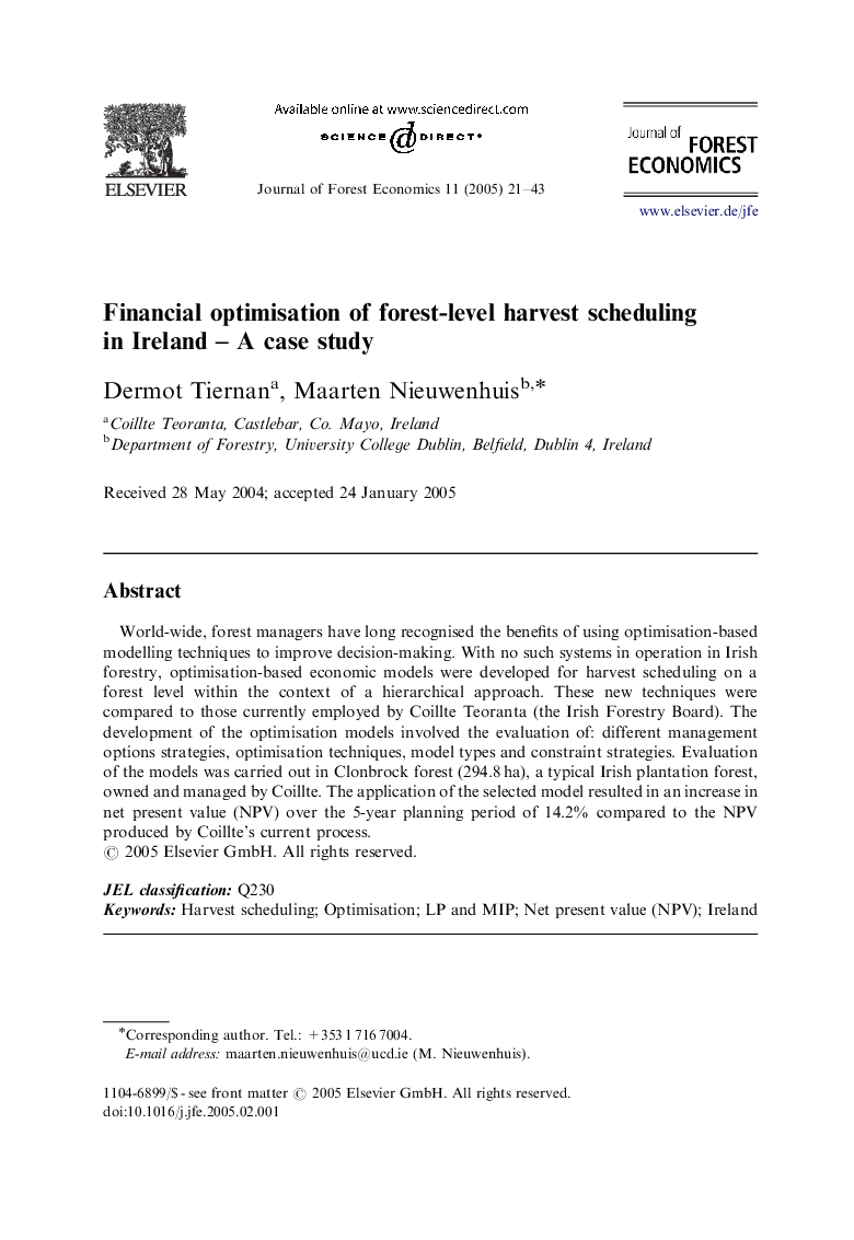 Financial optimisation of forest-level harvest scheduling in Ireland - A case study
