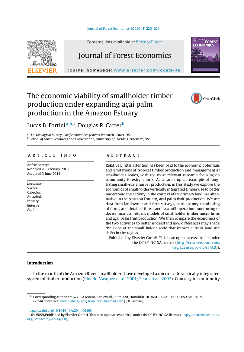 The economic viability of smallholder timber production under expanding açaÃ­ palm production in the Amazon Estuary