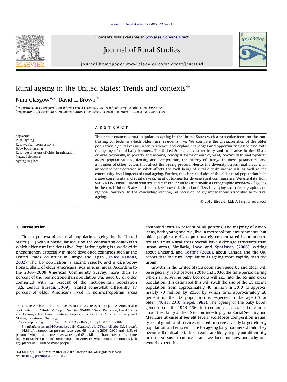 Rural ageing in the United States: Trends and contexts