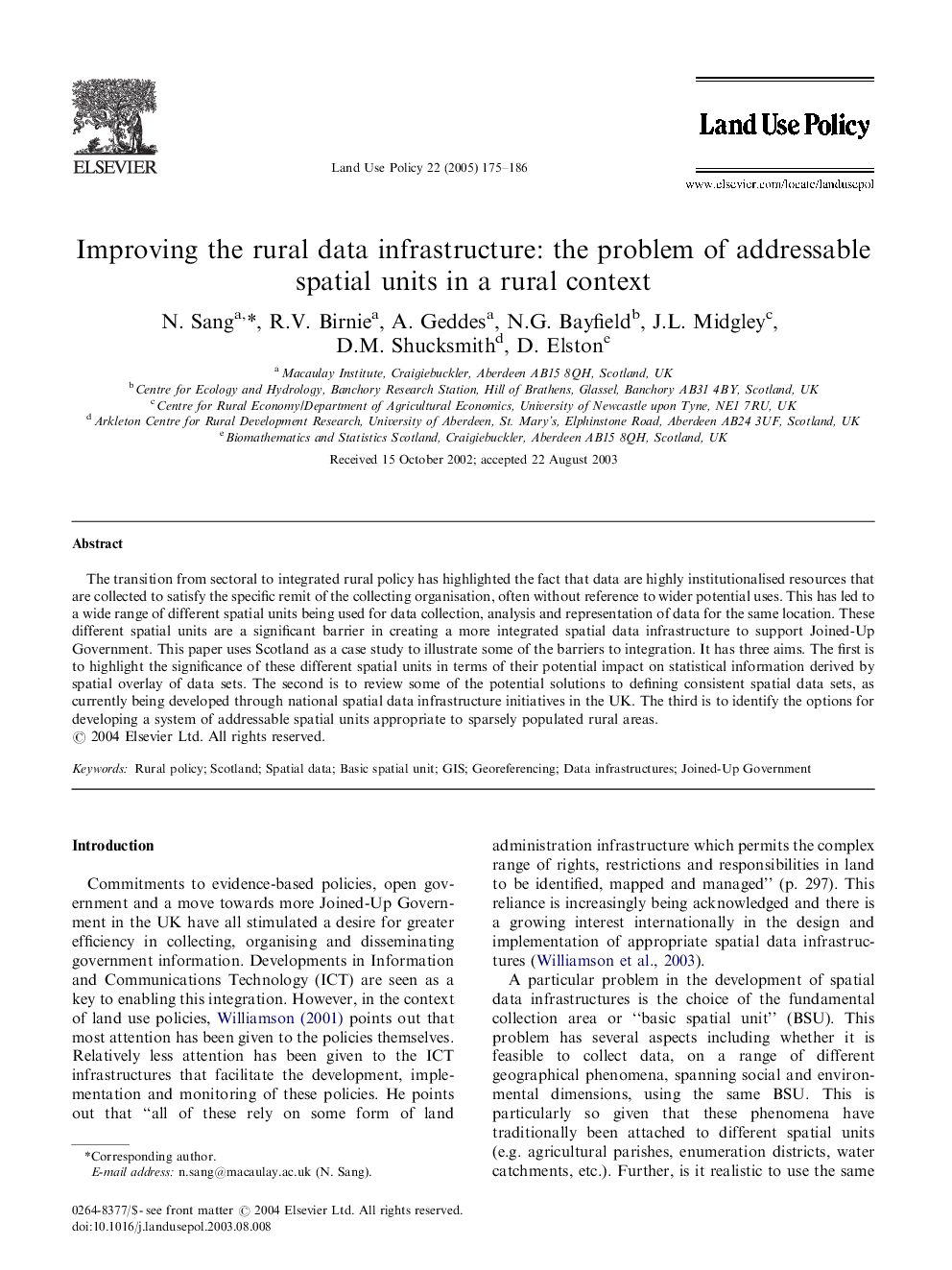 Improving the rural data infrastructure: the problem of addressable spatial units in a rural context