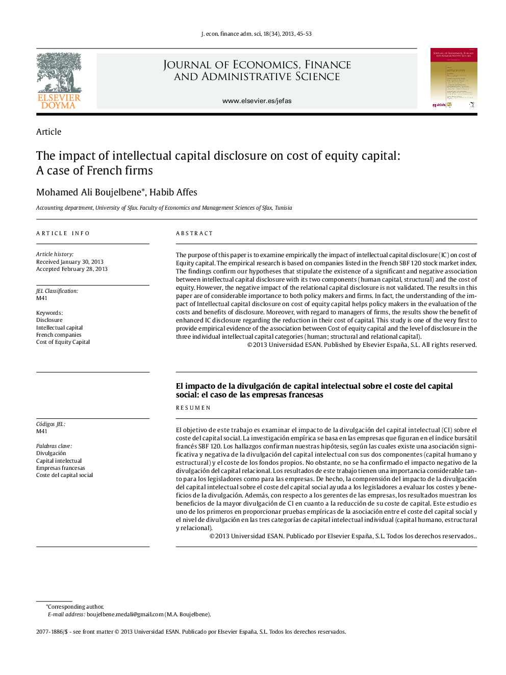The impact of intellectual capital disclosure on cost of equity capital: A case of French firms