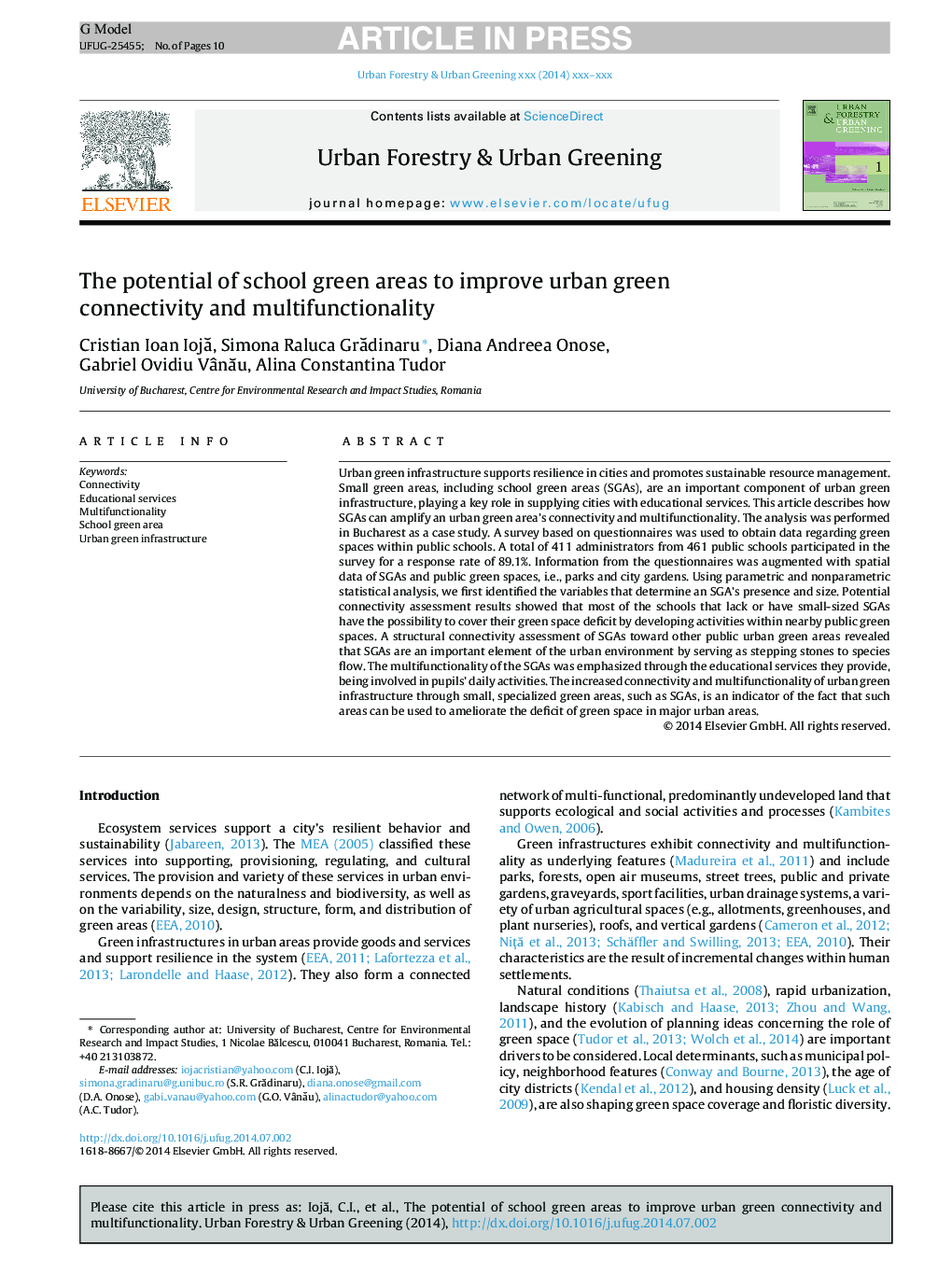 The potential of school green areas to improve urban green connectivity and multifunctionality