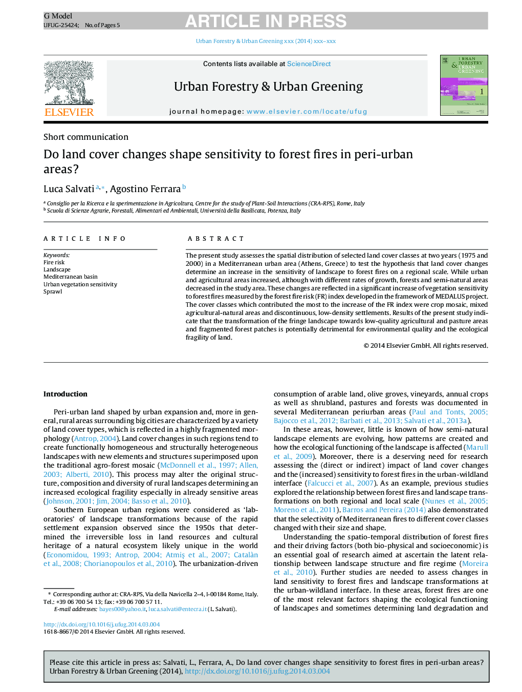 Do land cover changes shape sensitivity to forest fires in peri-urban areas?