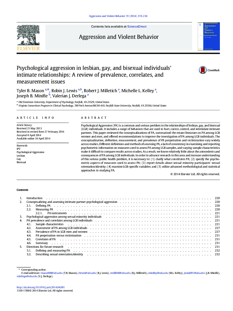 Psychological aggression in lesbian, gay, and bisexual individuals' intimate relationships: A review of prevalence, correlates, and measurement issues