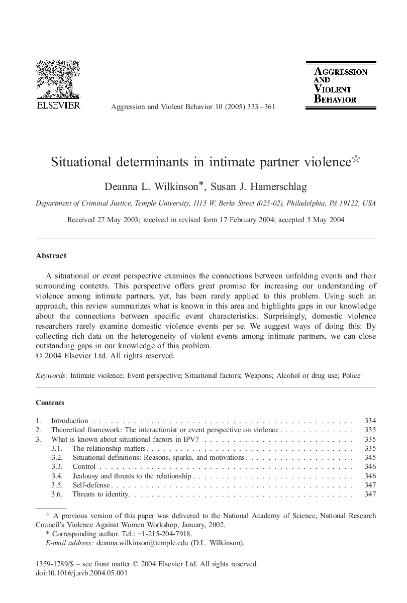 Situational determinants in intimate partner violence